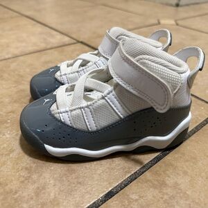 Kids White and Gray High-Top Sneakers with Hook-and-Loop Strap